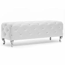 Photo 1 of Baxton Studio Stella Crystal Tufted Modern Bench, White, 54(L) X19(W) X19.5(H)
