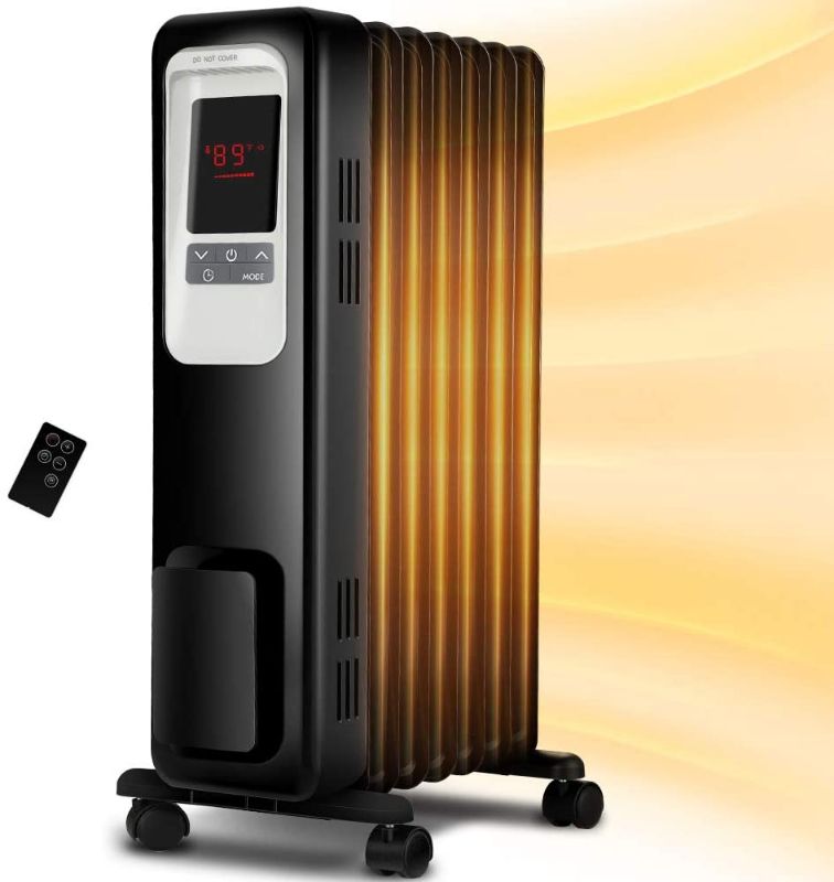 Photo 1 of Space Heater, KopBeau 1500W Oil Filled Radiator Electric Heater with Digital Thermostat, 24 Hrs Timer & Remote, Portable Heater for Full Room Indoor
