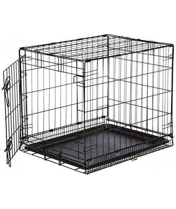 Photo 1 of Amazon Basics Single Door Folding Metal Dog or Pet Crate Kennel with Tray, 24 x 18 x 20 Inches
