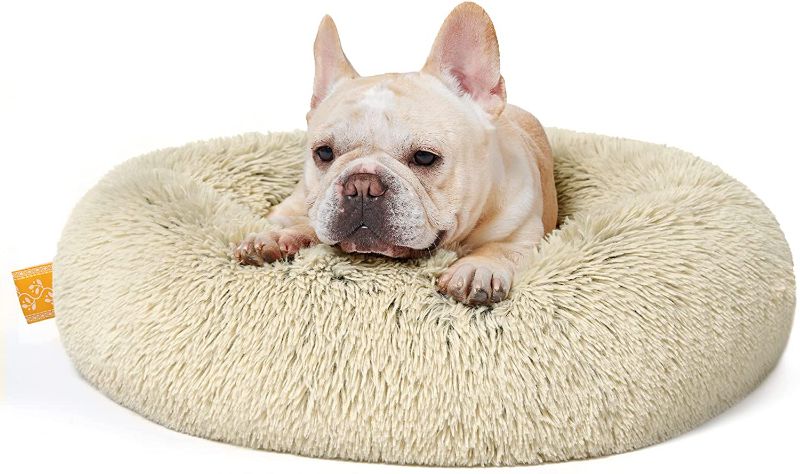 Photo 1 of AKUTATA Dreamer Round Donut Bed for Small & Medium Dogs and Cats, Deep Sleep Calming Plush Pet Bed, Washable Cover, Fluffy Indoor Cuddler, Ultra Soft, (23.6"X13.4X9.1")
