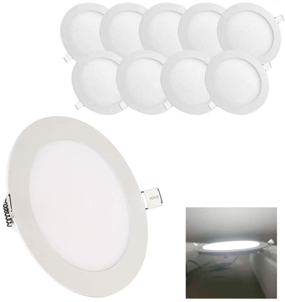 Photo 1 of HMINLED 8 Inch 18Watt Ultra Thin Round LED Recessed Panel Spot Lighting, 140 Watt Retrofit Ceiling Downlight, 6500K Cool White, 10 Pack
