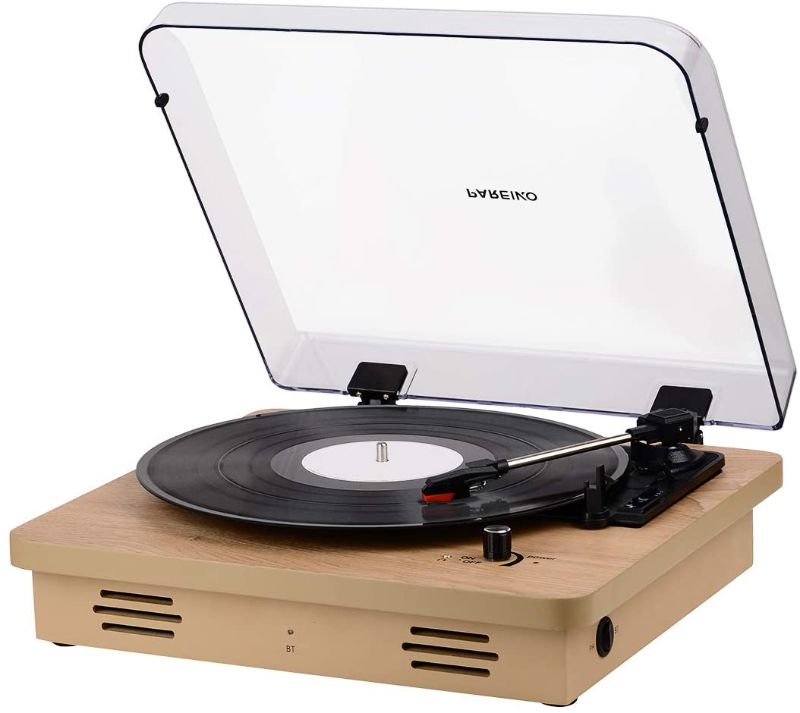 Photo 1 of Pareiko Record Vinyl Player 33/45/78 RPM with Built in Speakers Wooden Bluetooth Turntable Aux-in RCA (T202-P)
