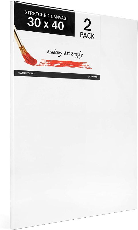 Photo 1 of Academy Art Supply 30x40” Stretched White Blank Canvas, Value Pack of 2, Primed, 100% Cotton for Painting, Acrylic Pouring, Oil Paint & Wet Art Medi

//MINOR DAMAGE WITH RIP ON ONE CANVAS 
