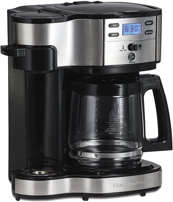 Photo 1 of Hamilton Beach 2-Way Brewer Coffee Maker, Single-Serve and 12-Cup Pot, Stainless Steel (49980A), Carafe


//TESTED AND WORKING