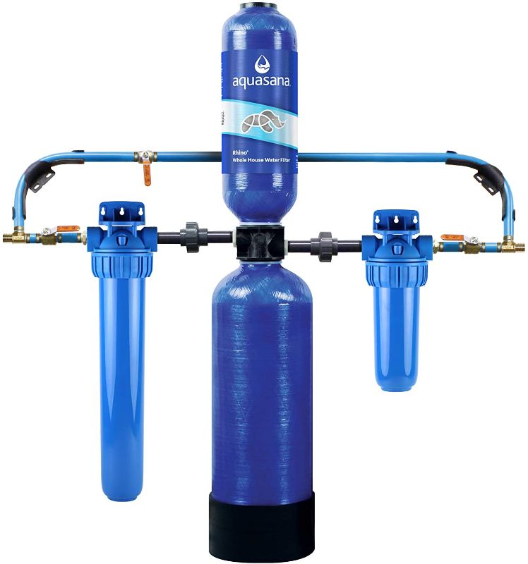 Photo 1 of Aquasana EQ-1000 Whole House System Carbon & KDF Home Water Filtration-Filters Sediment & 97% of Chlorine-1,000,000 Gl, 10 Yr, 1 Million, Blue

//COMES IN TWO BOXES, BOX 1 AND 2 
