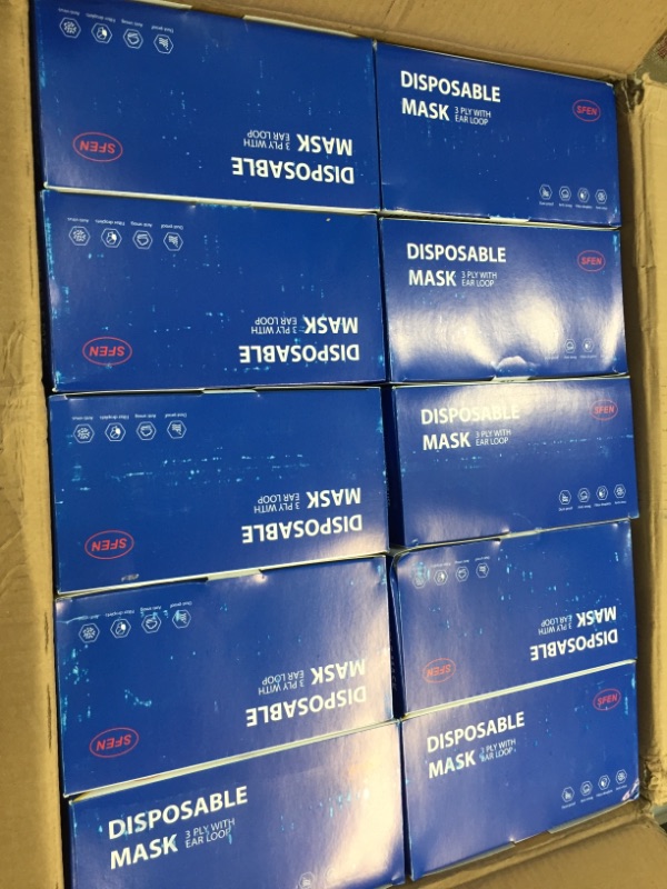 Photo 4 of 2000 PCS Wholesale Bulk Disposable Face Masks Blue (40 Boxes, 50pcs/Box), 3-Layers
