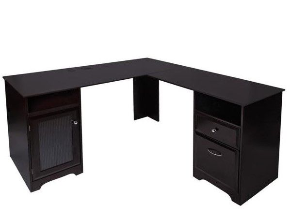 Photo 1 of 59 in. L-Shaped Espresso 2 -Drawer Computer Desk with File Storage
