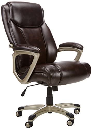 Photo 1 of Amazon Basics Big & Tall Executive Computer Desk Chair with Lumbar Support, Adjustable Height and Tilt, 350Lb Capacity, Brown with Pewter Finish
