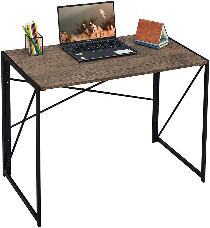 Photo 1 of  Folding Desk No Assembly Required, 40" Writing Computer Desk Space Saving Foldable Table Simple Home Office Desk,Brown

