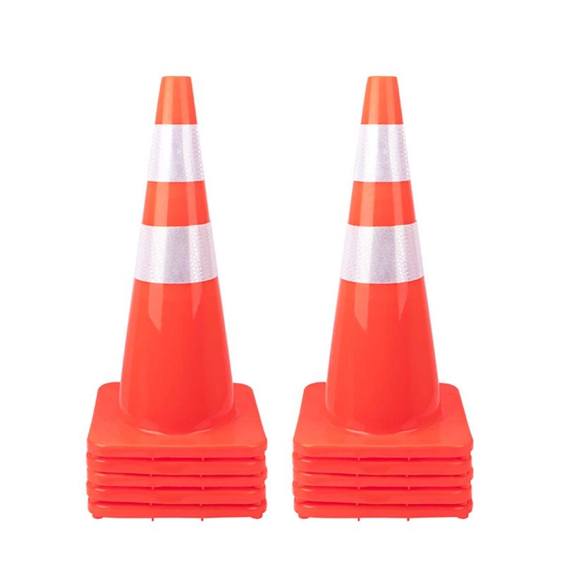 Photo 1 of 10 Pack 28" Traffic Cones Plastic Road Cone PVC Safety Road Parking Cones Weighted Hazard Cones Construction Cones for Traffic Fluorescent Orange w/4" w/6" Reflective Strips Collar (10)
