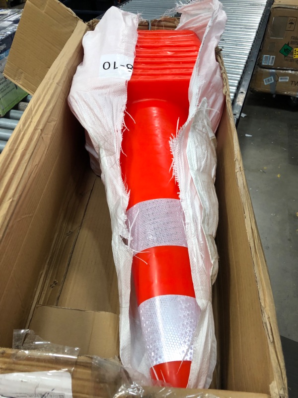 Photo 3 of 10 Pack 28" Traffic Cones Plastic Road Cone PVC Safety Road Parking Cones Weighted Hazard Cones Construction Cones for Traffic Fluorescent Orange w/4" w/6" Reflective Strips Collar (10)
