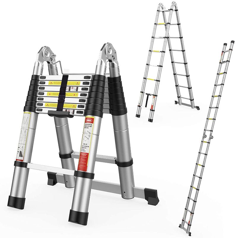 Photo 1 of 16.5FT Telescoping Extension Ladder 2-in-1,Multi-Purpose Aluminum Telescopic Ladders for Easy Storage
