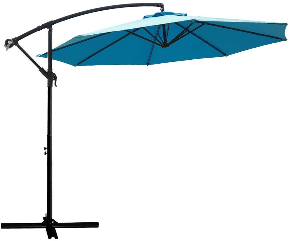 Photo 1 of 10 ft Cantilever Hanging Offset Outdoor Patio Umbrella with Base Stand - Aqua Blue
