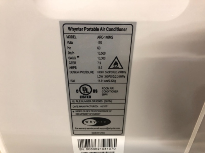 Photo 1 of Whynter ARC-148MS 14,000 BTU Portable Air Conditioner, Dehumidifier, Fan with Activated Carbon SilverShield Filter for Rooms up to 450 sq ft, Multi
**BLOWS ICE COLD**