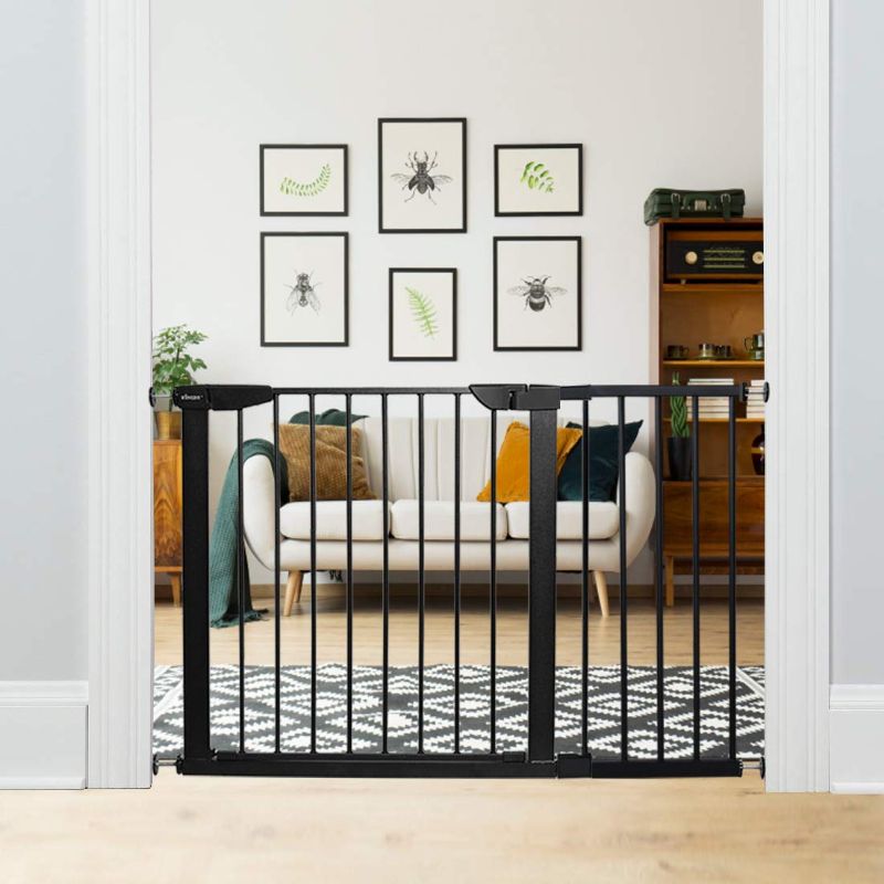 Photo 2 of Fairy Baby Extra Wide Baby Gate - Large Walk Through Safety Child Gates for Kid or Pet - Long Pressure Mounted Baby Gate Black 62.60"-65.35"
