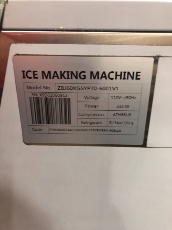 Photo 2 of 60kg Commercial Ice Maker Ice Cube Maker Ice Cream Maker 132lbs 24hrs Steel Auto
