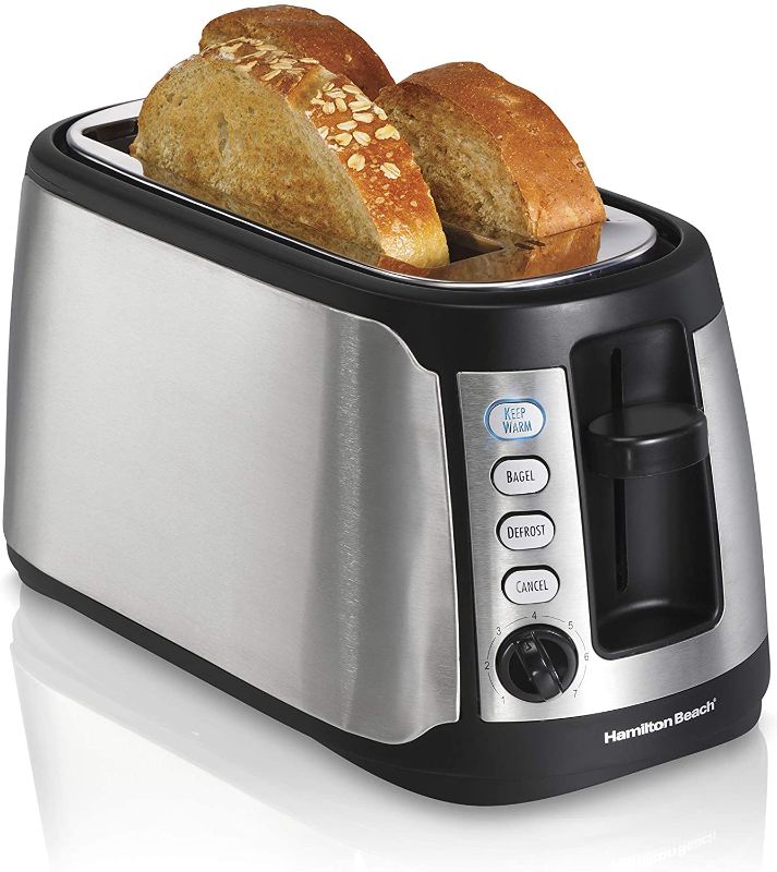 Photo 1 of Hamilton Beach Extra Wide Slot Toaster with Shade Selector, Bagel, Keep Warm and Defrost Settings, Auto-Shutoff and Cancel Button, 4 Slice, Stainless Steel
