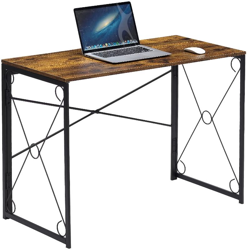 Photo 1 of VECELO 39" Writing Computer Folding Desk Sturdy Steel Laptop Table for Home Office Work, No Assembly Required,Antique Brown
