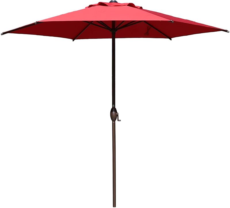 Photo 1 of Abba Patio 9FT Patio Umbrella Outdoor Umbrella Patio Market Table Umbrella with Push Button Tilt and Crank for Garden, Lawn, Deck, Backyard & Pool, Red
