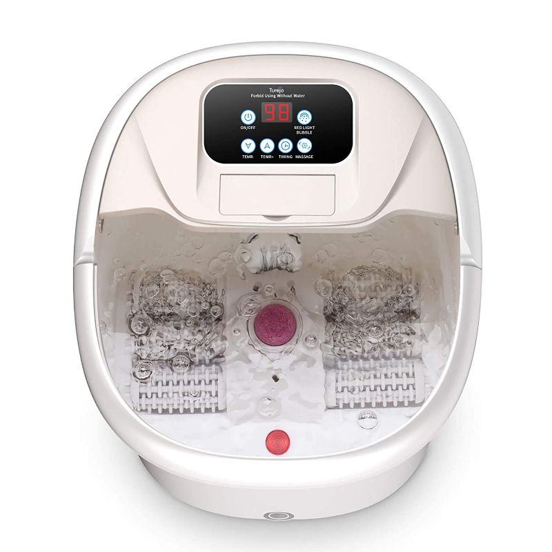 Photo 1 of Turejo Foot Spa Bath Massager with Heat Bubbles, Upgraded 6 Automatic Massage Rollers & Pedicure Attachments, Pumice Stone, Time & Temprature Control, Soothe Your Tired Feet
