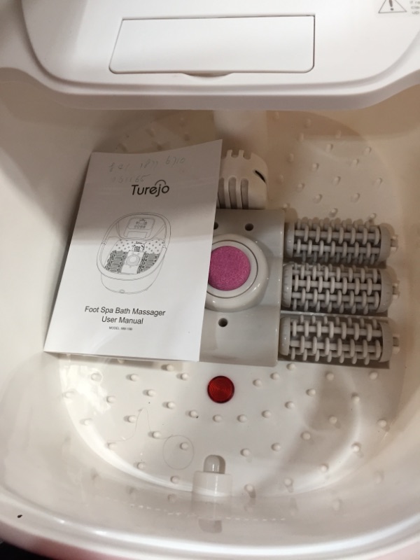 Photo 1 of Turejo Foot Spa Bath Massager with Heat Bubbles, Upgraded 6 Automatic Massage Rollers & Pedicure Attachments, Pumice Stone, Time & Temprature Control, Soothe Your Tired Feet
