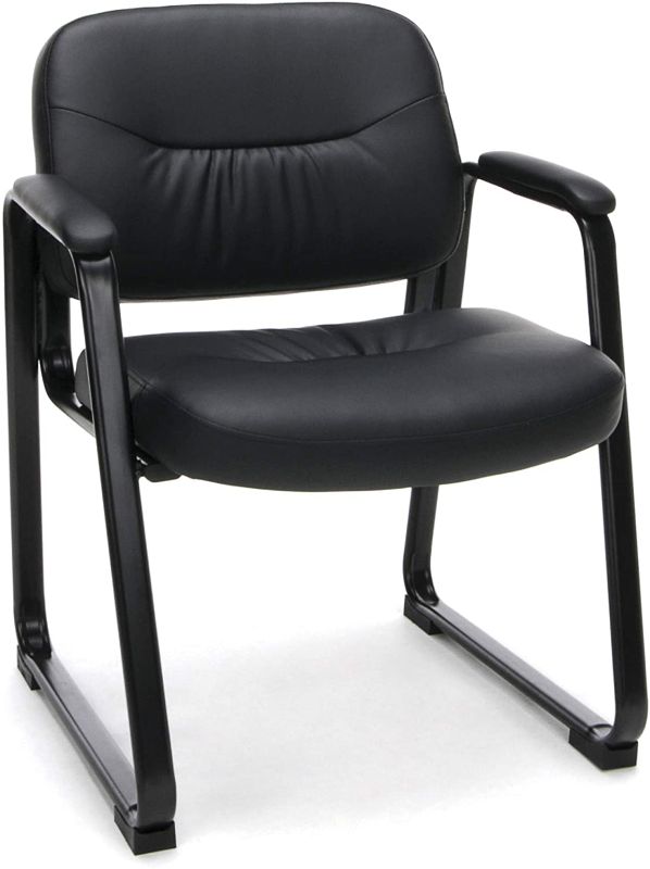 Photo 1 of Bonded Leather Executive Side Chair with Sled Base, Black, Black
