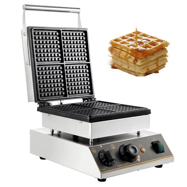 Photo 1 of VEVOR 110V Commercial Waffle Maker 4pcs Nonstick 1750W Electric Waffle Machine Stainless Steel 110V Temperature and Time Control Rectangle Belgian Waffle Maker Suitable for Bakeries Snack Bar Family
