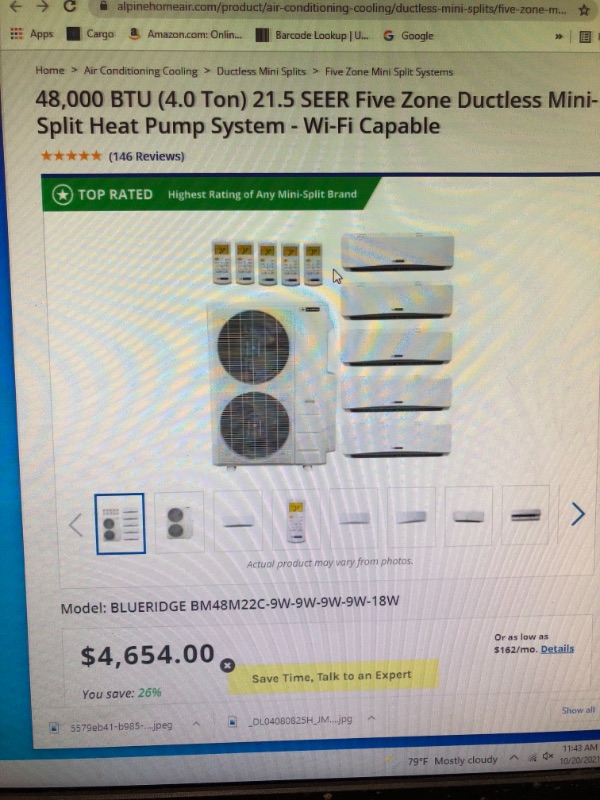 Photo 1 of 48,000 BTU (4.0 Ton) 21.5 SEER Five Zone Ductless Mini-Split Heat Pump System - Wi-Fi Capable
