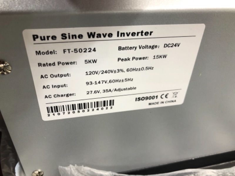 Photo 3 of AMPINVT 5000W Peak 15000watts Pure Sine Wave Power Inverter 24V DC to 120/240 VAC Split Phase with Battery AC Charger,Off Grid Low Frequency Solar Inverter
