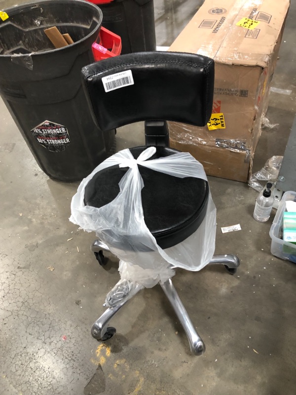 Photo 2 of Black/Chrome Faux Leather Office Stool with Swivel Seat