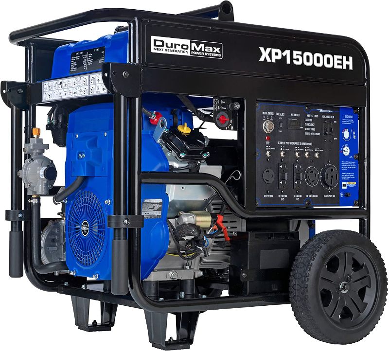 Photo 1 of DuroMax XP15000EH Dual Fuel Portable Generator-15000 Watt Gas or Propane Powered Electric Start-Home Back Up & RV Ready, 50 State Approved, Blue and Black
