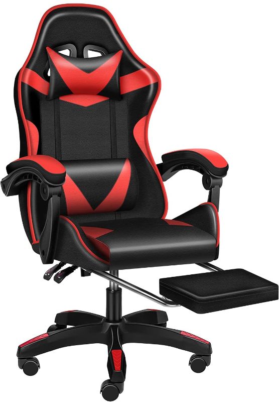 Photo 1 of YSSOA Gaming Office High Back Computer Leather Desk Mesh Ergonomic 180 Degrees Adjustable Swivel Task Chair with Headrest and Lumbar Support, Red
