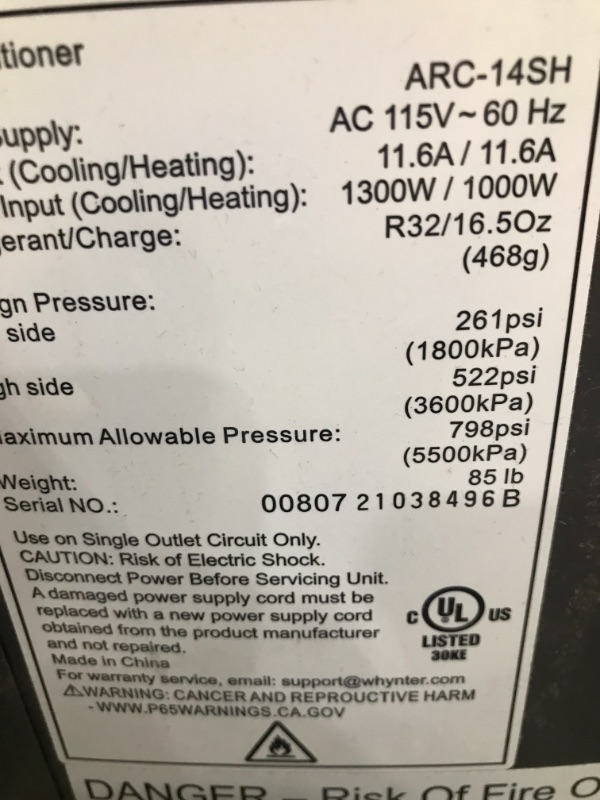 Photo 4 of Whynter Eco Friendly 14000 BTU Dual Hose Portable Air Conditioner