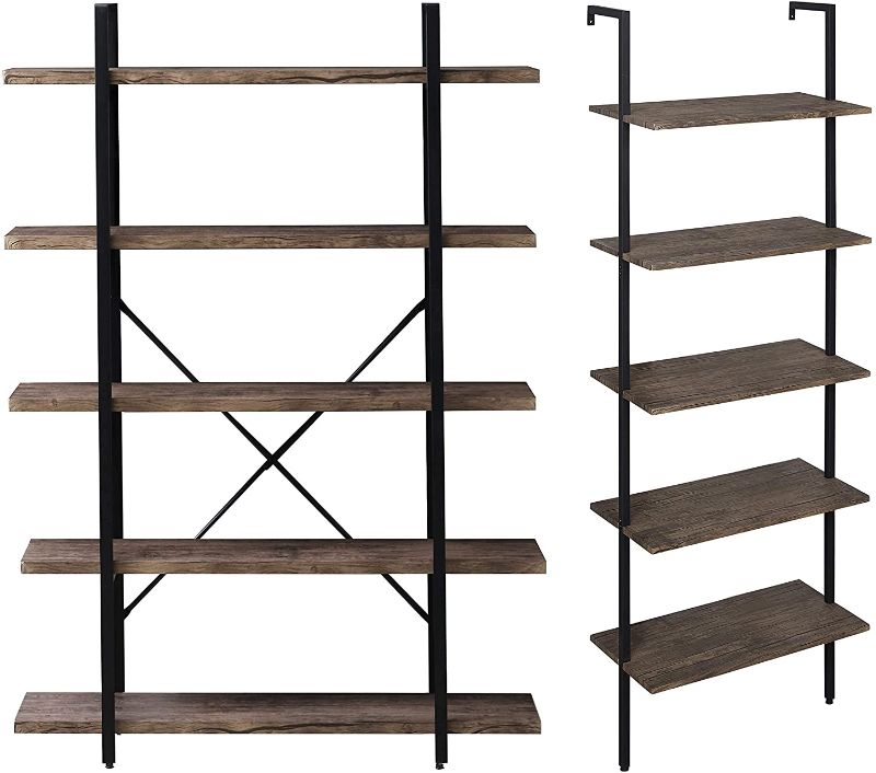 Photo 1 of 
SUPERJARE 5-Shelf Industrial Bookshelf and 5-Tier Ladder Shelf