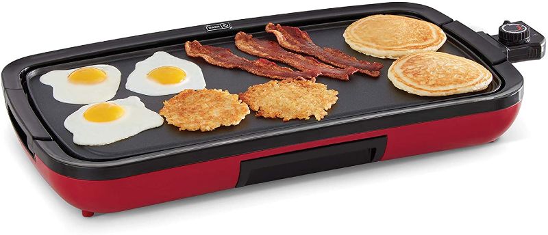 Photo 1 of Dash Everyday Nonstick Deluxe Electric Griddle with Removable Cooking Plate for Pancakes, Burgers, Quesadillas, Eggs and other Snacks, Includes Drip Tray + Recipe Book, 20” x 10.5”, 1500-Watt - Red
