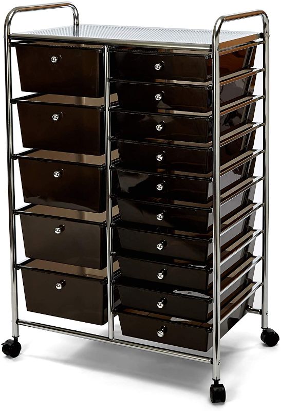 Photo 1 of Seville Classics 15-Drawer Multipurpose Mobile Rolling Utility Storage Organizer Cart, Black
