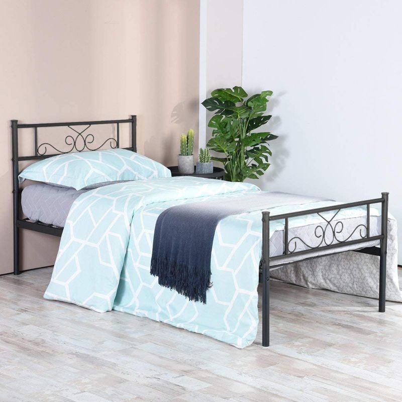 Photo 1 of SimLife Platform Kids Adults No Box Spring Support Needed Easy to Put Together Black Twin Size Bed Frame with Headboard and Footboard Mattress Foundation
