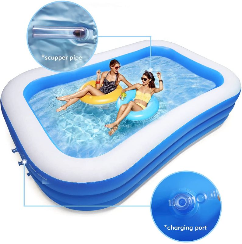 Photo 1 of Inflatable Swimming Rectangle Pools for Adult for Yards Blow up Family Pool Outdoor Clearance Outdoor… (Blue-White)
