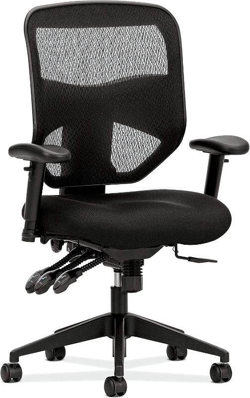 Photo 1 of HON Prominent Mesh High-Back Task Chair, with Seat Glide and Height-and Width-Adjustable Arms, Asynchronous Control, Black
