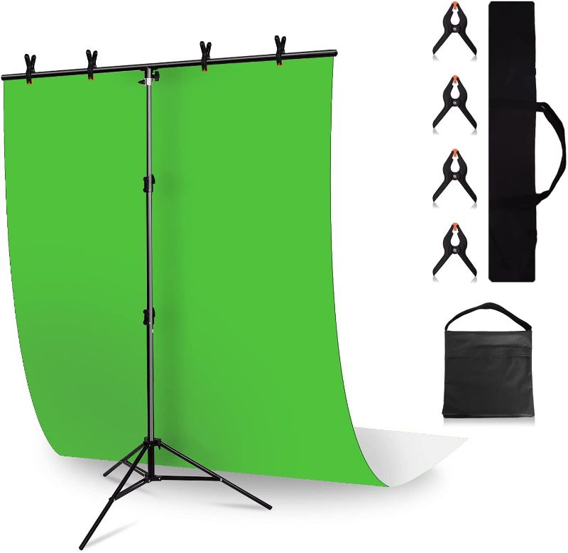 Photo 1 of ?Double Sided? RAUBAY Green Screen Photography Backdrop Stand Kit, T-Shape Adjustable Background Stand with Green and White 2-in-1 Background Backdrop, for Photographic Studio, Photoshoot
