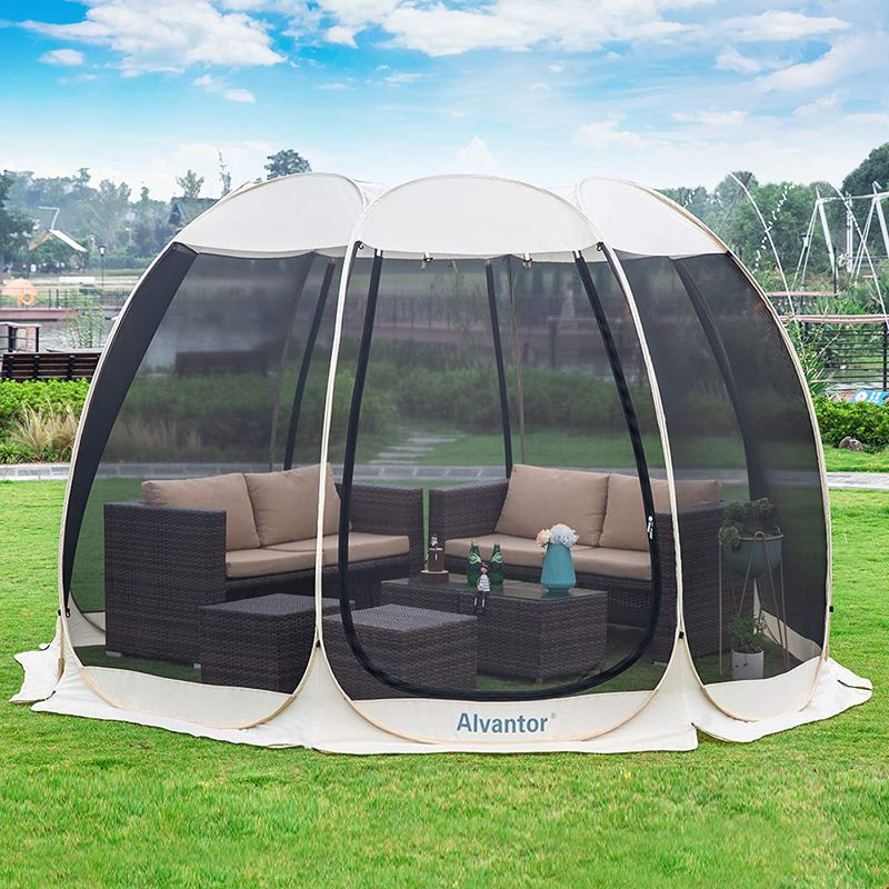 Photo 1 of Alvantor Beige Plastic Round Screened Pop-up Gazebo (Exterior: 15-ft x 14.4-ft) beige 