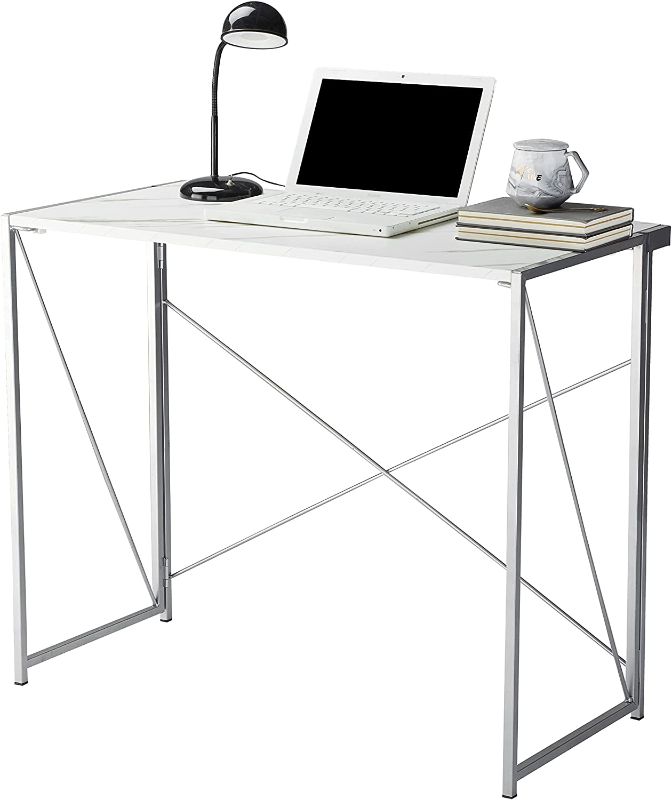 Photo 1 of Urban Shop Foldable Computer Desk, Marble/Silver
