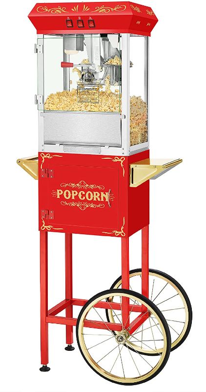 Photo 1 of Movie Night Popcorn Popper Machine With Cart-Makes Approx. 3 Gallons Per Batch- by Superior Popcorn Company- (8 oz., Red)
