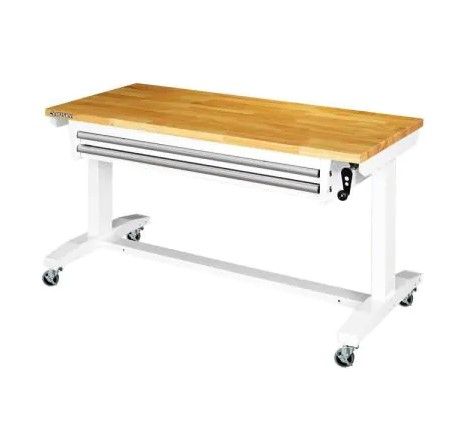 Photo 1 of 52 in. Adjustable Height Work Table with 2-Drawers in White 52 in. W x 24 in. D x 26 in
