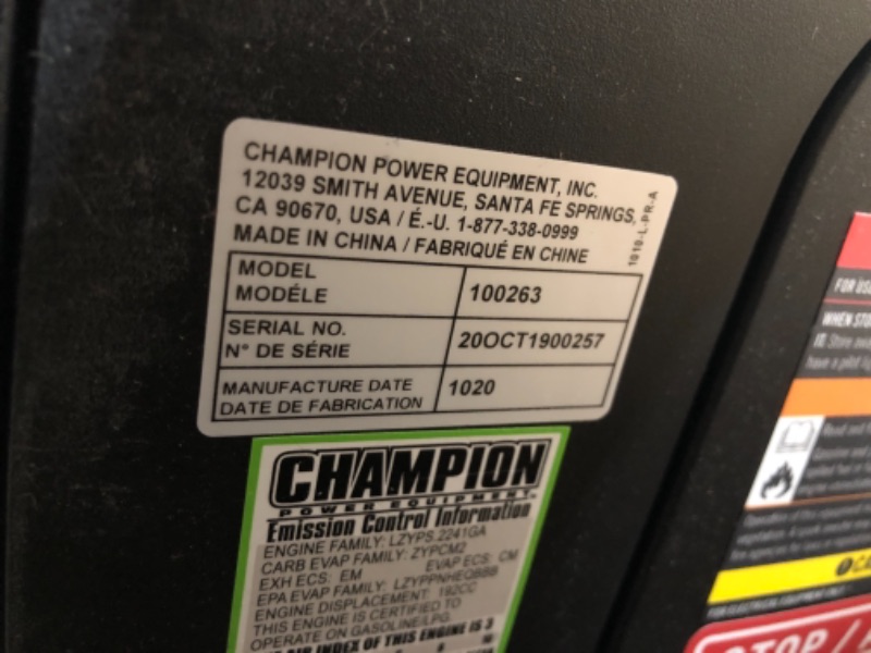 Photo 4 of 3400-Watt Gas and Propane Dual Fuel Powered Electric Start Portable Inverter Generator with 192 cc Engine
unable to test