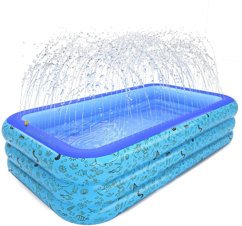 Photo 1 of AQCSS Inflatable Swimming Pools,Kiddie Pools Swimming Pool with Sprinkler,0.4mm PVC Materials 87"x61"x24" Family Lounge Pools for Kids, Adults,Babies,Toddlers,Outdoor,Garden,Backyard,for Ages 3+...**PREVIOUSLY USED**

