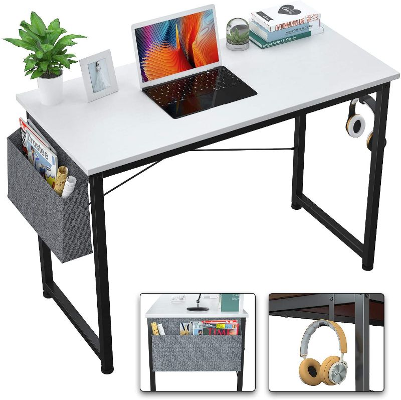 Photo 1 of Foxemart Computer Desk Modern Sturdy Writing Study Desk Simple PC Laptop Noteboo, k Table with Storage Bag and Iron Hook for Home Office Workstation, White...**PARTS ONLY**, **INCOMPLETE ITEM**

