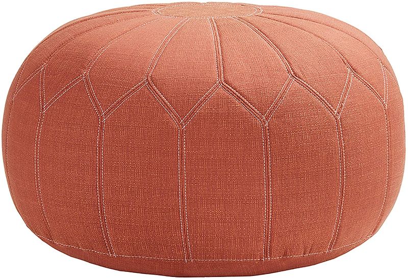 Photo 1 of Madison Park Kelsey Round Floor Pillow Pouf Large-Soft Fabric, Polystyrene Beads Fill Ottoman Foot Stool-1 Piece Mid-Century Modern Floral Design Oversized Beanbag, Orange
