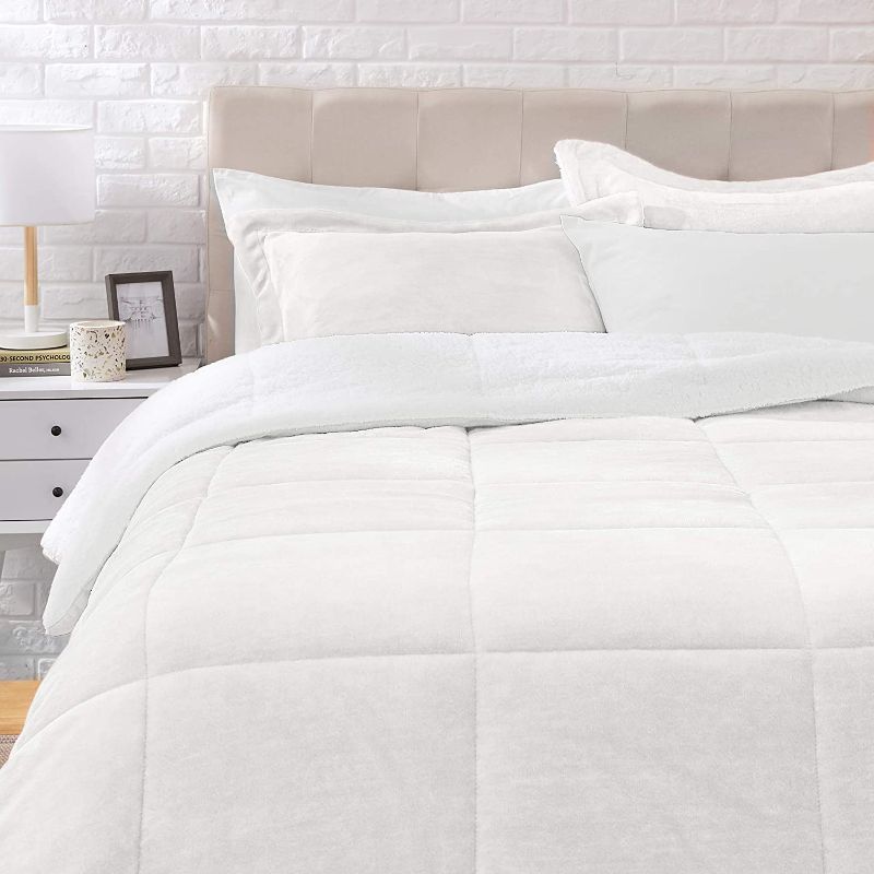 Photo 1 of Amazon Basics Ultra-Soft Micromink Sherpa Comforter Bed Set - Cream, Full/Queen
