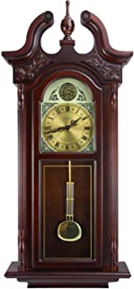 Photo 1 of (BROKEN COMPONENT; CRACKED SURFACES) 
Bedford Clock Collection Grand Antique Colonial Chiming Wall Clock with Roman Numerals in a Cherry Oak Finish, 38" L